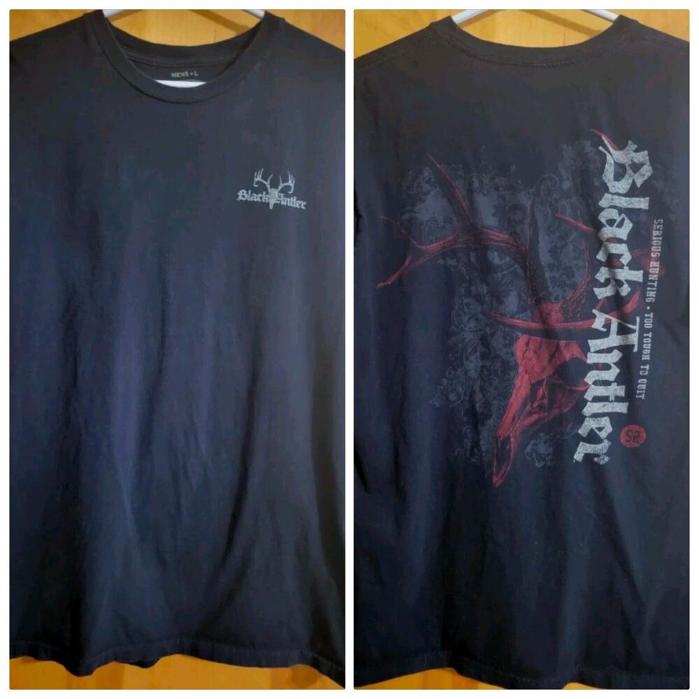 Black Antler Mens Large T Shirt Double Sided Graphic 100% Cotton